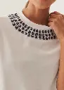 EXQUİSE YAKASI İŞLEME DETAYLI BİSİKLET YAKA BEYAZ REGULAR PAMUKLU T-SHIRT