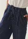 EXQUİSE BELİ LASTİKLİ BAĞCIK DETAYLI İNDİGO GENİŞ PAÇA PAMUK DENİM PANTOLON
