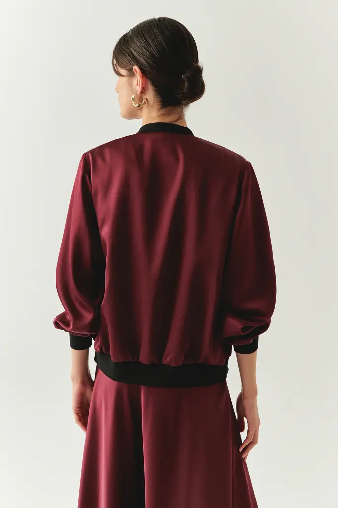Vişne Saten Bomber Ceket