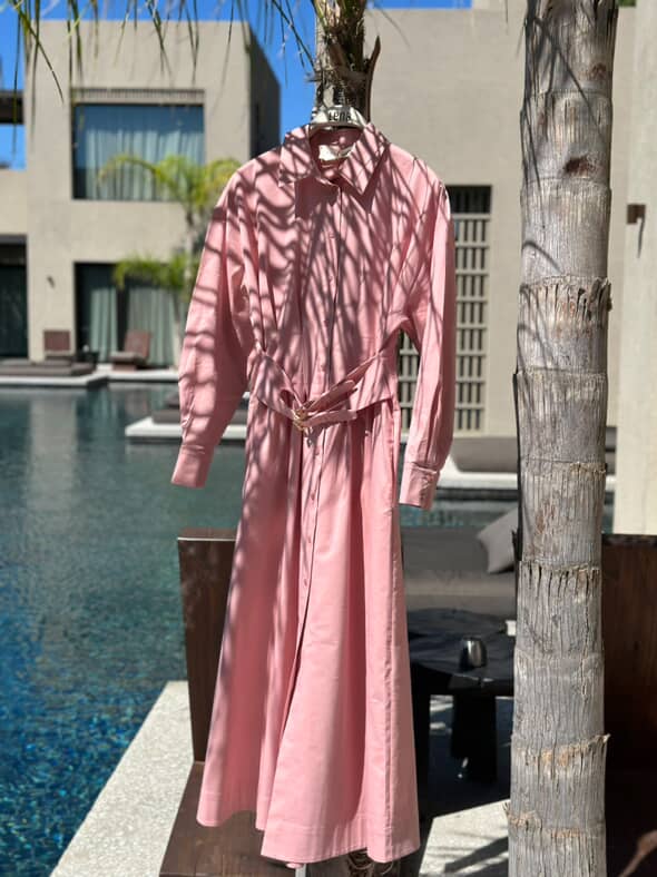 Pembe Kemer Detaylı Poplin Elbise