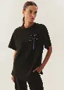 EXQUİSE İşlemeli Siyah Rahat Kesim Bisiklet Yaka Regular Örme T-shirt 