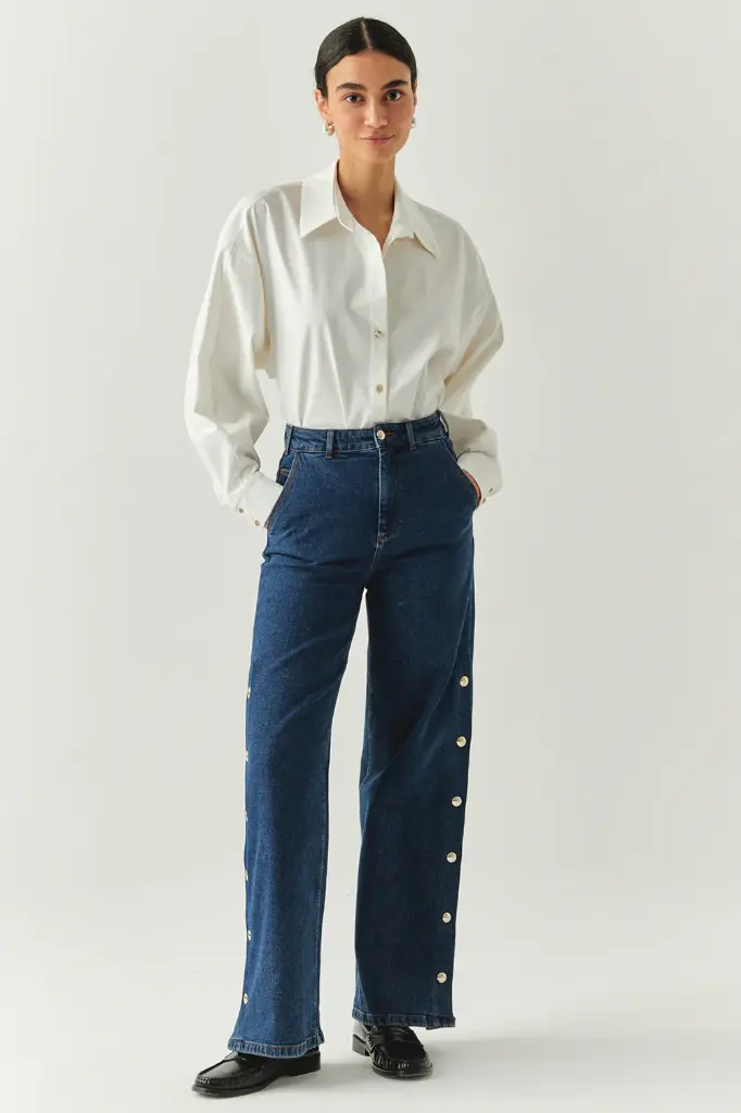 Yanları Çıt Çıtlı Denim Pantolon