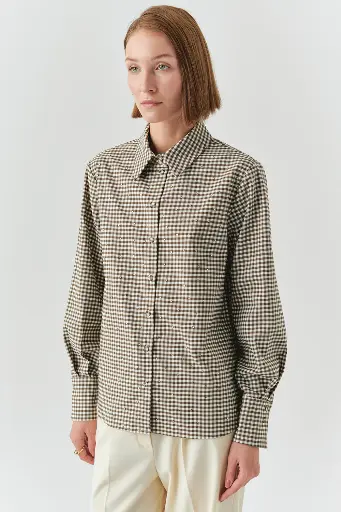 Uzun Kollu Taş Detaylı Ekose Gömlek